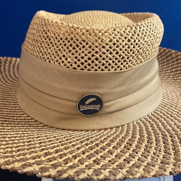NWOT Men’s Ahead Fine Hats Sagamore Natural/Tan Gambler Straw Sun Hat Size S/M - Picture 2 of 7